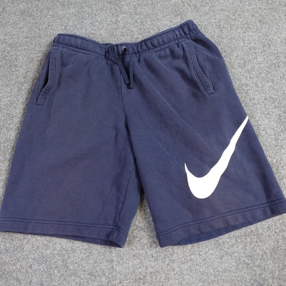 Nike Mens Shorts Medium Blue Stretch Waist 10" Sweatshorts Big Swoosh